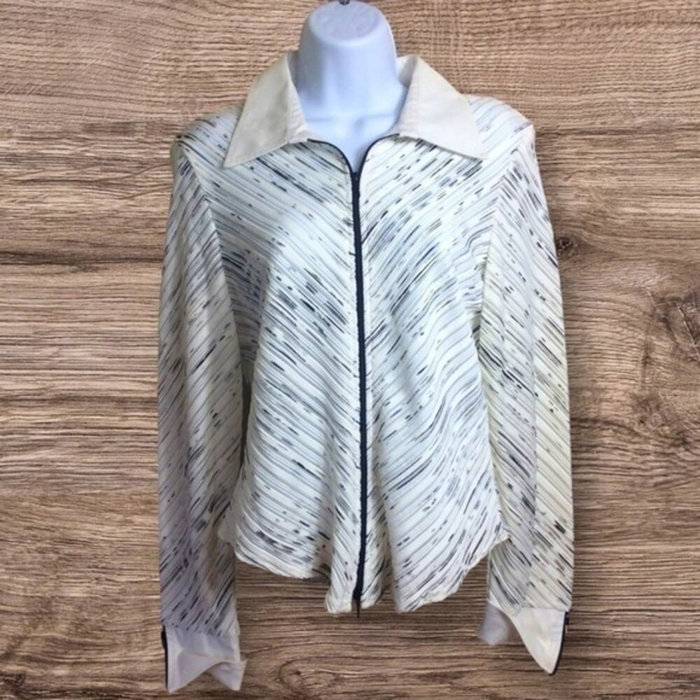 Joseph Ribkoff white semi sheer full zip blouse. Size 10.